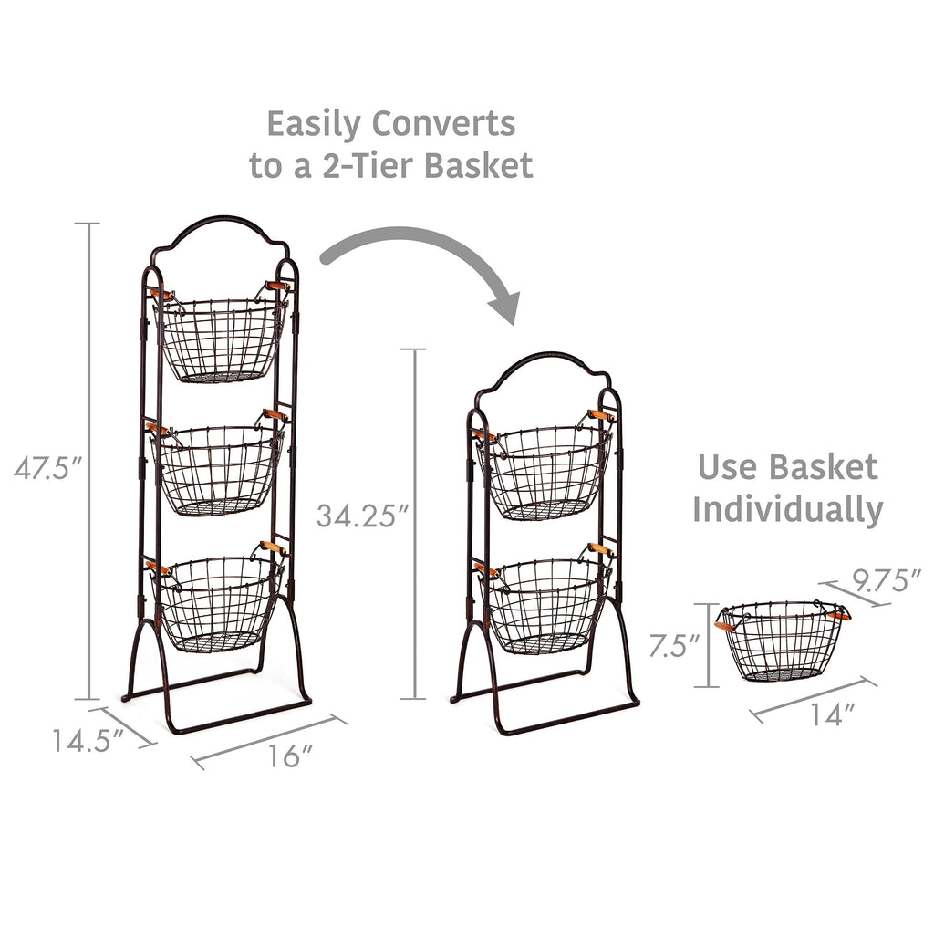 Adjustable 3-Tier Metal Floor Standing Storage Basket D15906