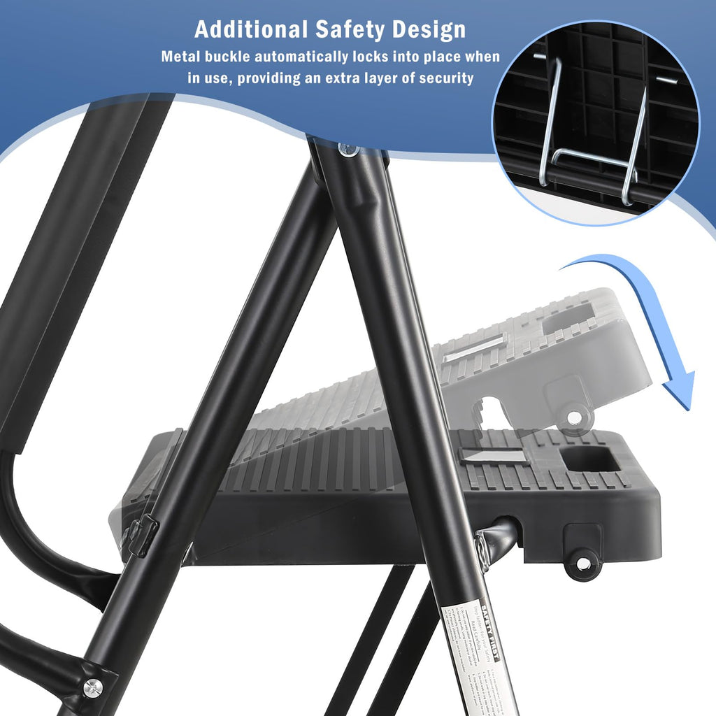3-Step Ladder with Anti-Slip Platform, 330 lbs Capacity, Steel Frame J521
