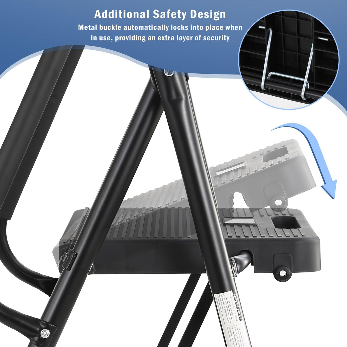 3-Step Ladder with Anti-Slip Platform, 330 lbs Capacity, Steel Frame J521