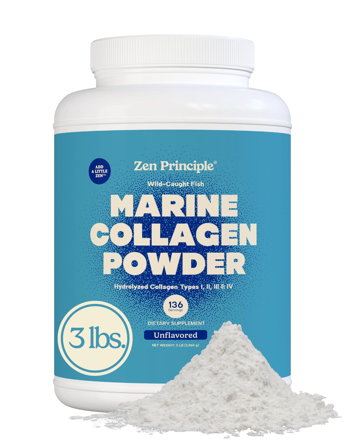 Marine Collagen Peptides Powder 3 lb. Wild-Caught Fish, Non-GMO. Hydrolyzed Types I, II, III & IV Protein. U72751