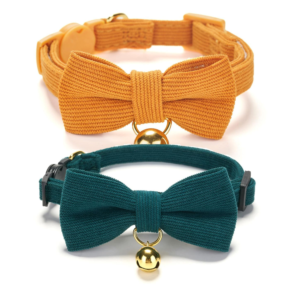 2 Pack Soft Corduroy Cat Collars with Bow Tie & Bell P8882