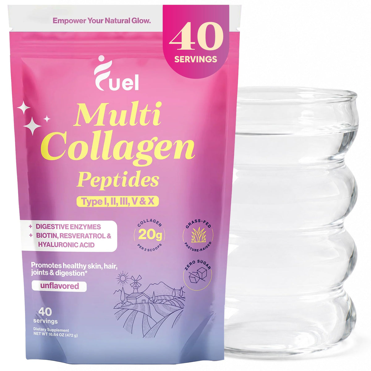 Unflavored Multi Collagen Peptides Powder 40 Servings H2210