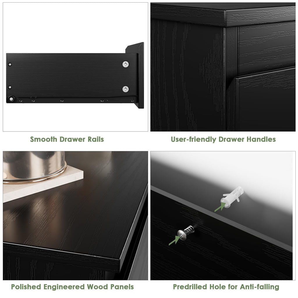 Black 3 Drawer Nightstand D304