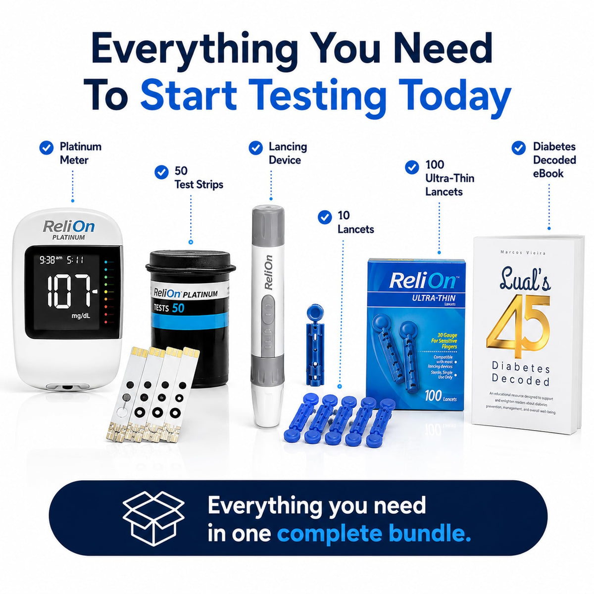 Blood Glucose Monitor Kit with 50 Test Strips H386