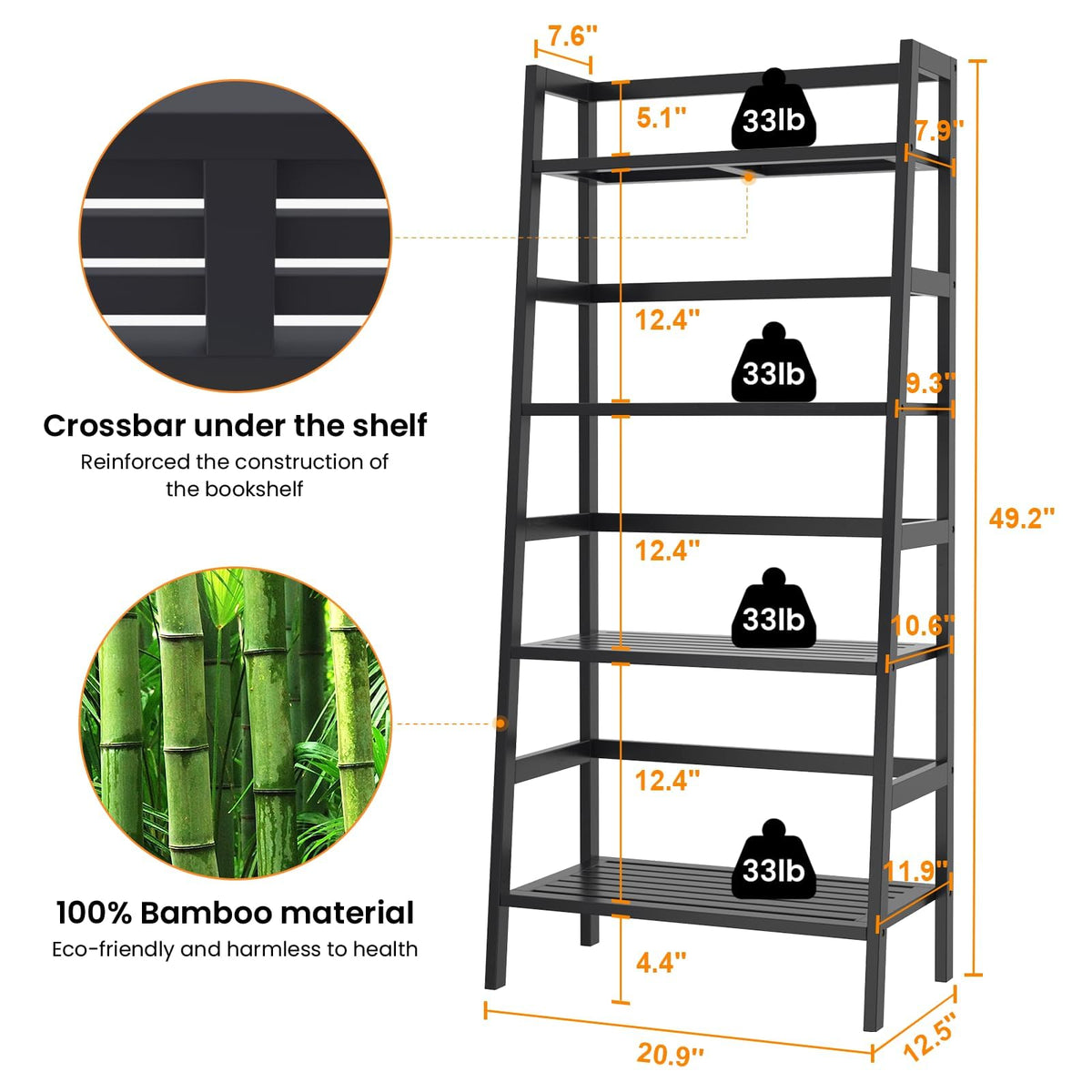 Black 4-Tier Bamboo Ladder Shelf G51804