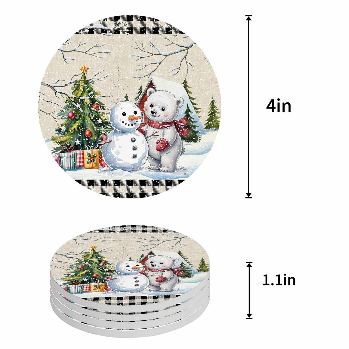 Set of 6 Christmas Coasters with Holder Absorbent Stone Ceramic E7019