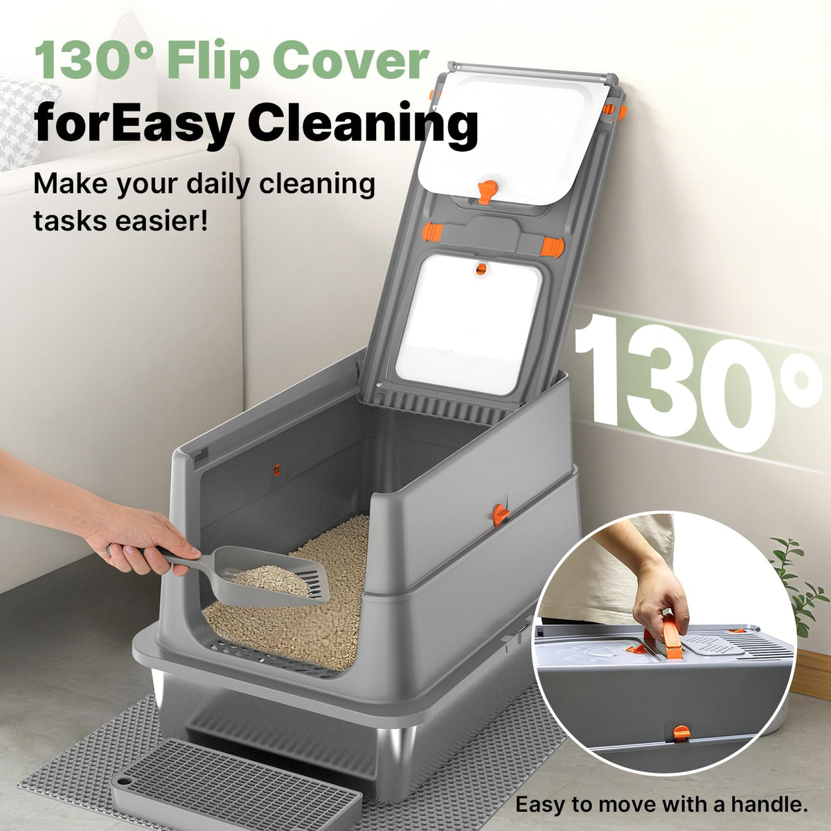 XL Stainless Steel Enclosed Cat Litter Box with Flip Lid Z1460
