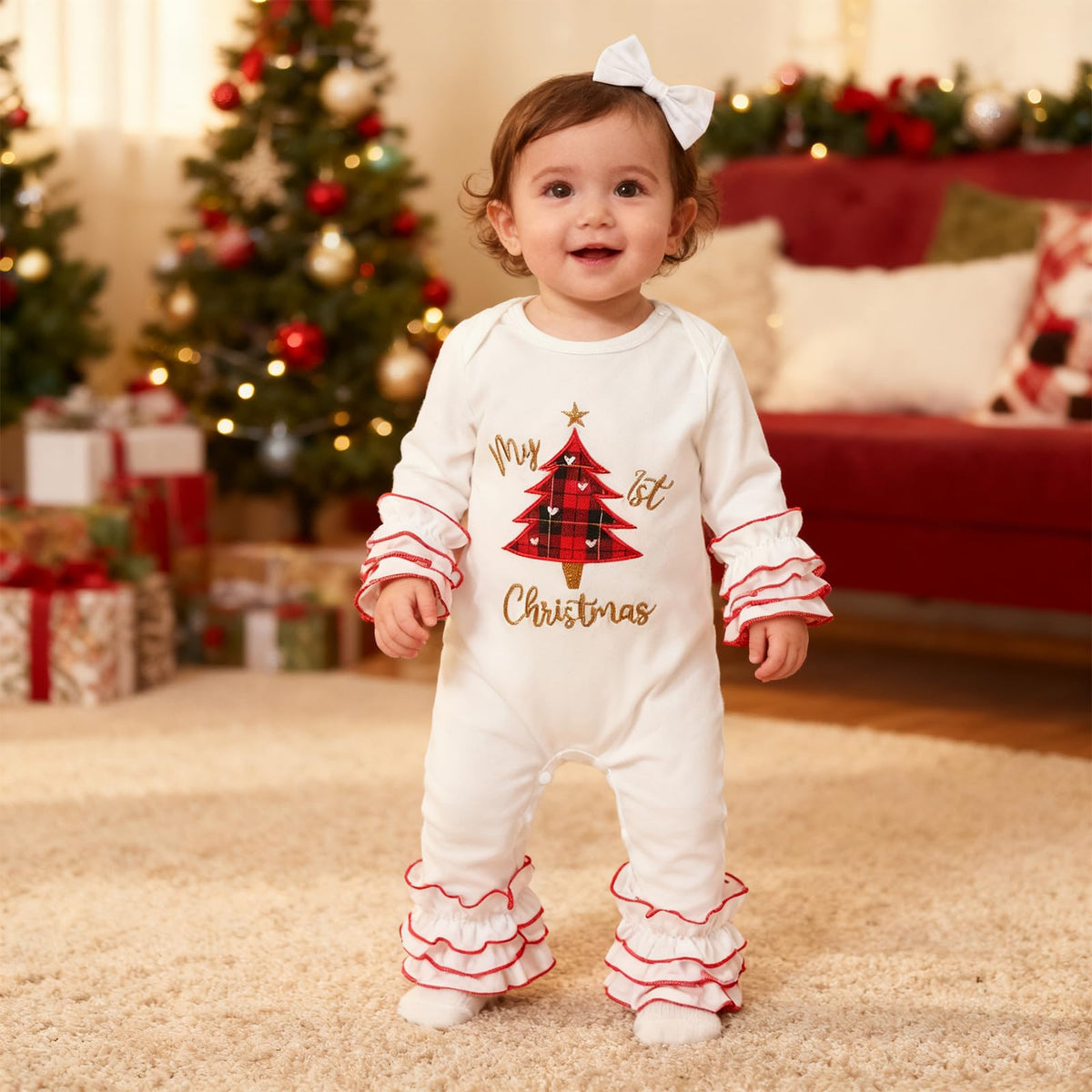 Christmas Baby Girl Santa Long Sleeve Romper U6627