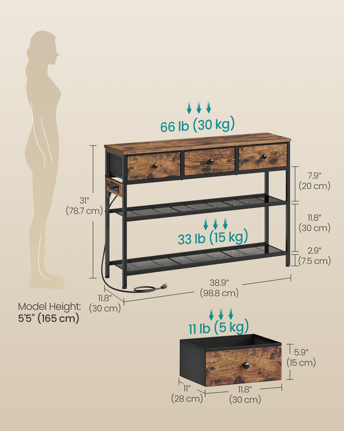 Console Table with Power Outlets and LED Lights E197839