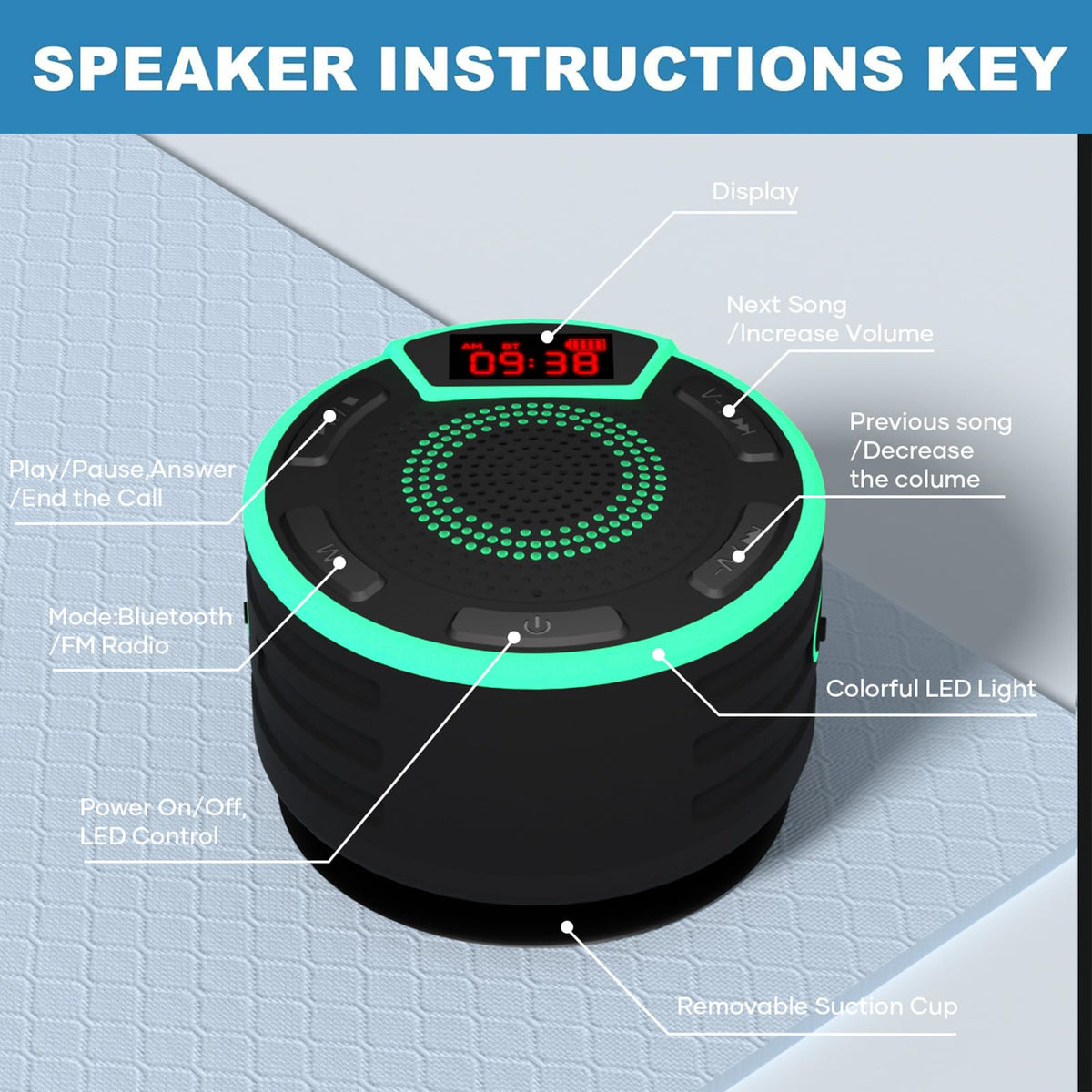 IPX7 Waterproof Portable Bluetooth Speaker with Suction Cup L2685