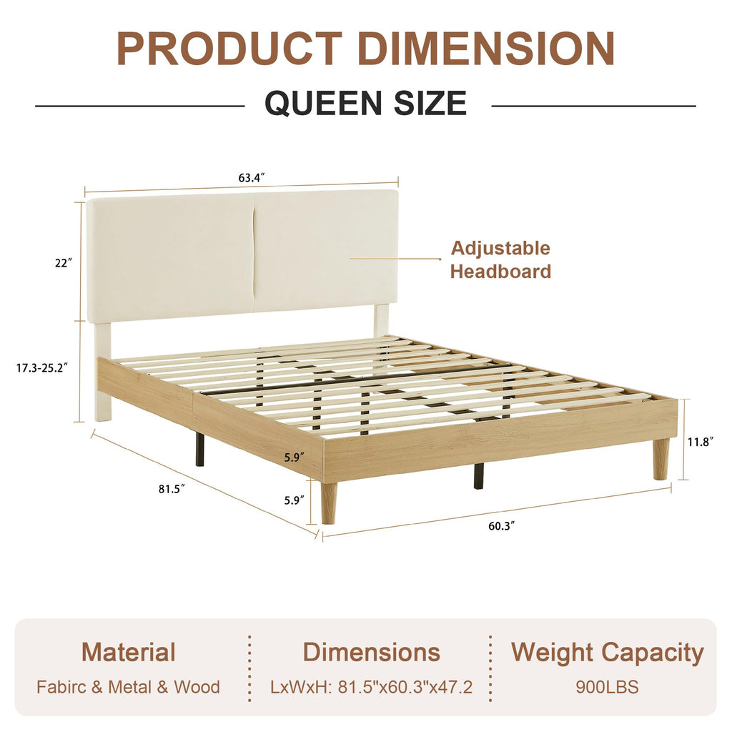 Queen Size Upholstered Platform Bed Frame with Headboard X6737