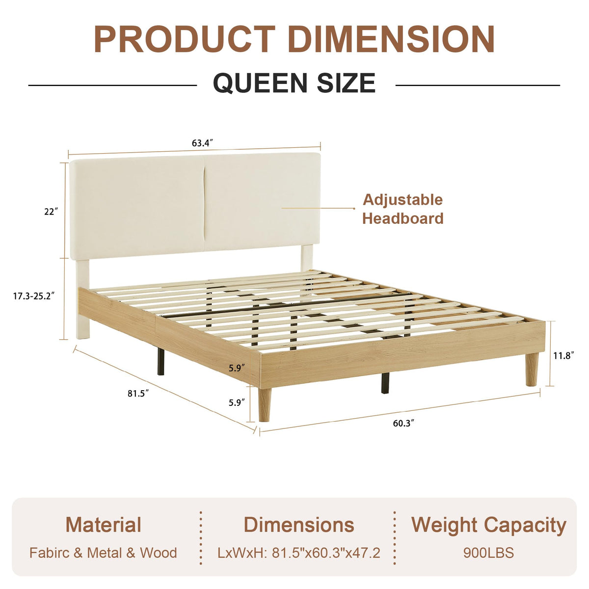 Queen Size Upholstered Platform Bed Frame with Headboard X6737
