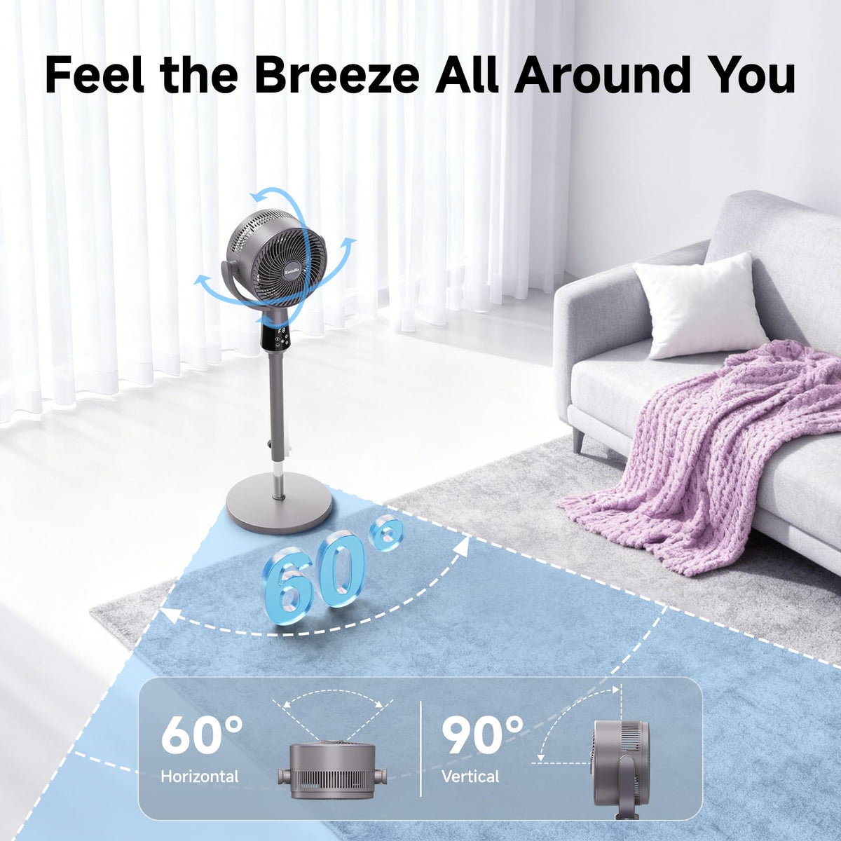 Oscillating Pedestal Fan, 25dB Standing Fan with 8 Speeds, 12H Timer, 36-45'' Adjustable Height, Remote Control X34621