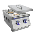 Double Grilling Side Burners, 2 * 17,000BTU, Convertible to Liquid Propane, 304 Stainless Steel Q9658