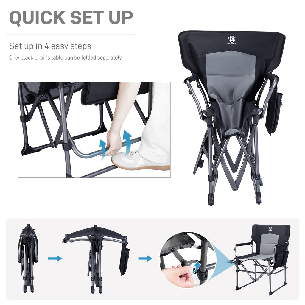 Portable Folding Camping Chair with Side Table, Black X10378