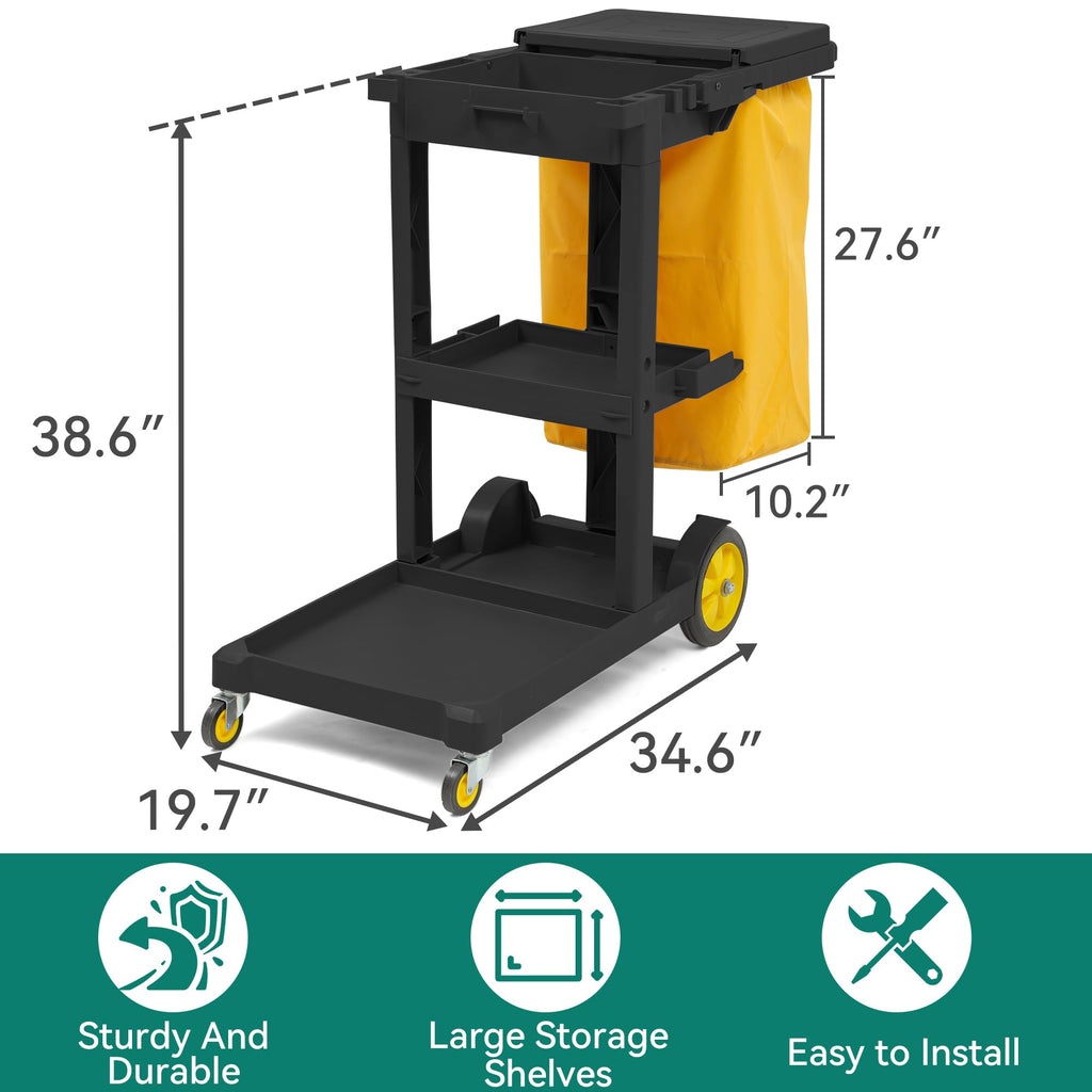 Black 3-Shelf Cleaning Cart on Wheels W40152