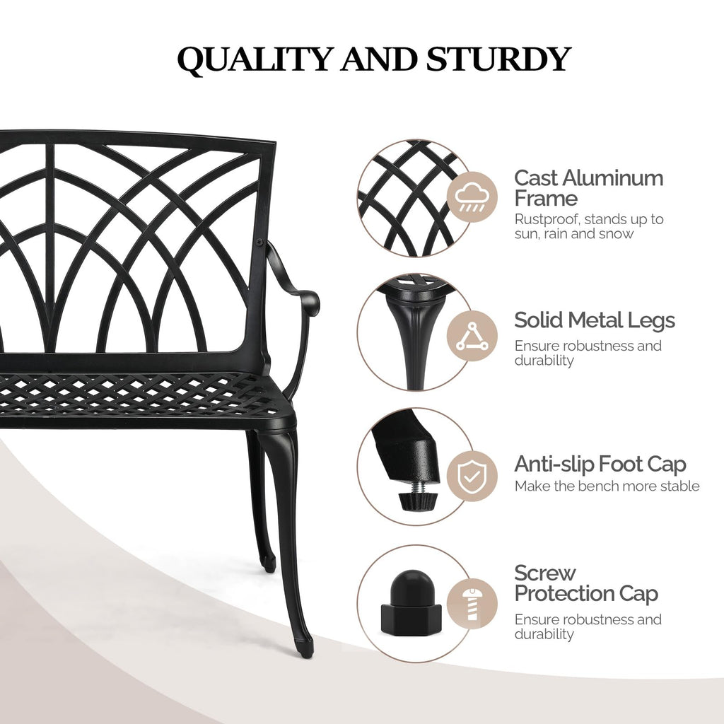 38" Black Metal Outdoor Bench N97695