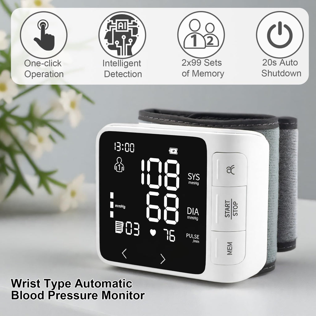 Wrist Blood Pressure Monitor with 2 Users Memory LCD Display R21217