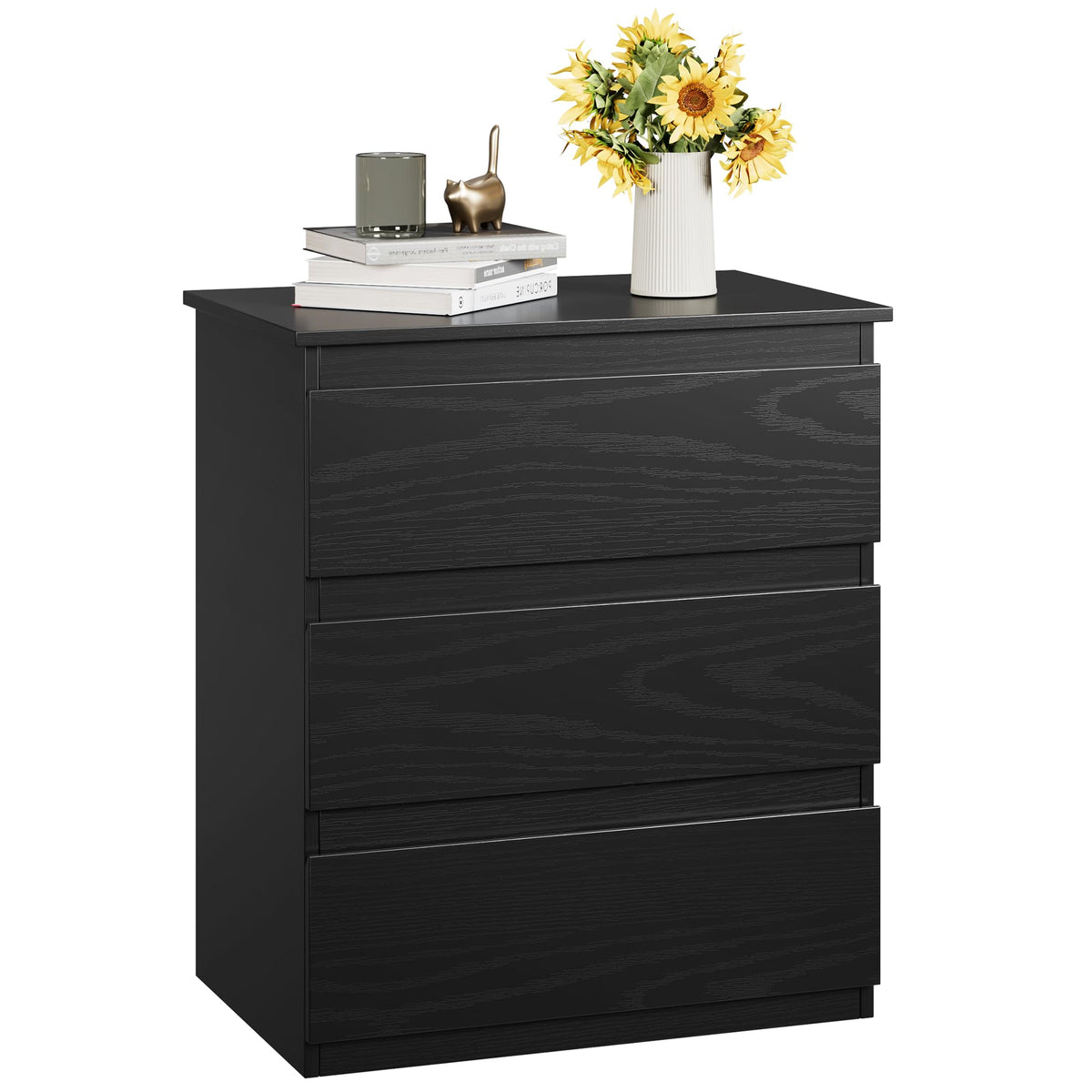 Black 3 Drawer Nightstand D304