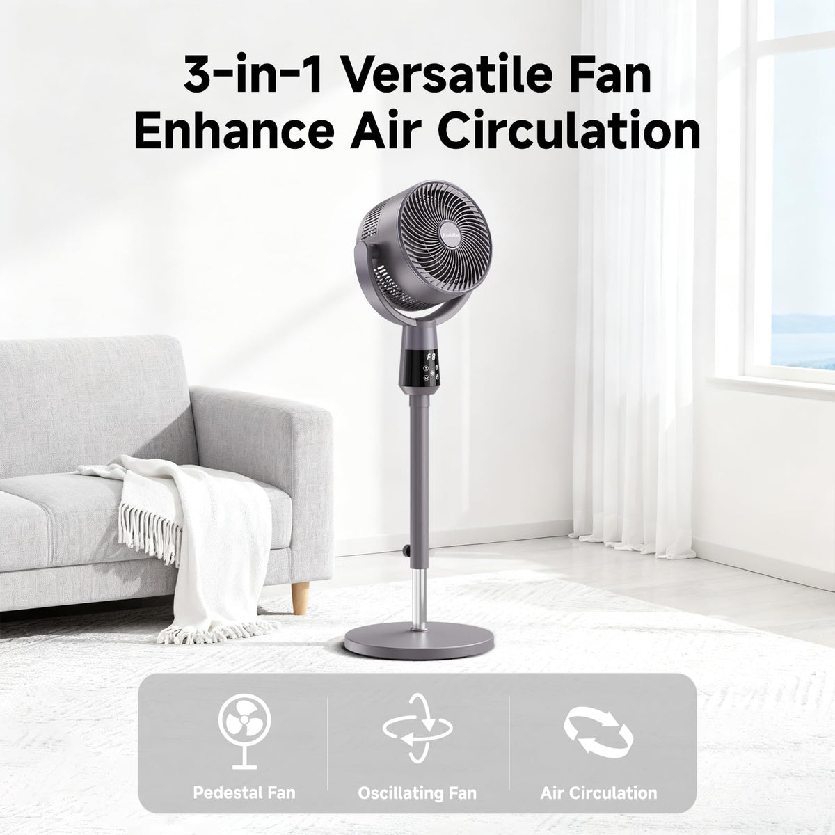 Oscillating Pedestal Fan, 25dB Standing Fan with 8 Speeds, 12H Timer, 36-45'' Adjustable Height, Remote Control X34621