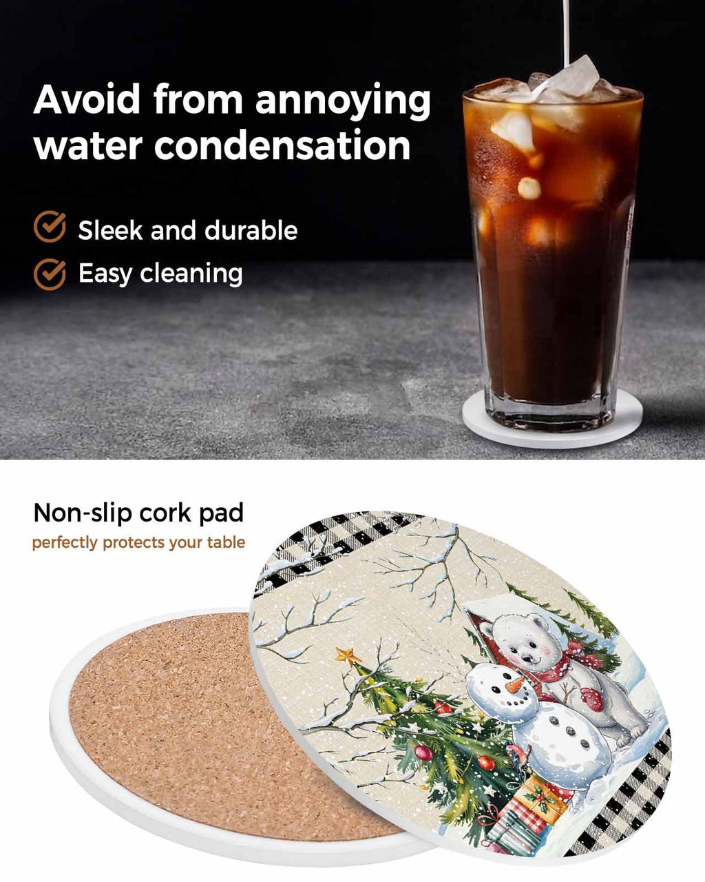 Set of 6 Christmas Coasters with Holder Absorbent Stone Ceramic E7019
