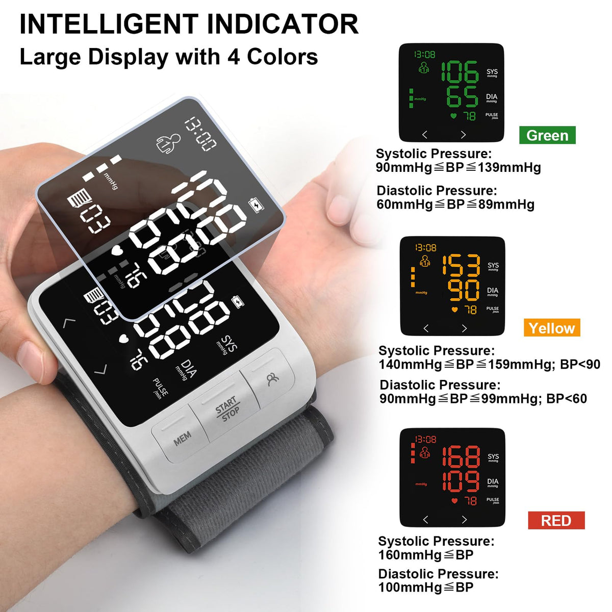 Wrist Blood Pressure Monitor with 2 Users Memory LCD Display R21217