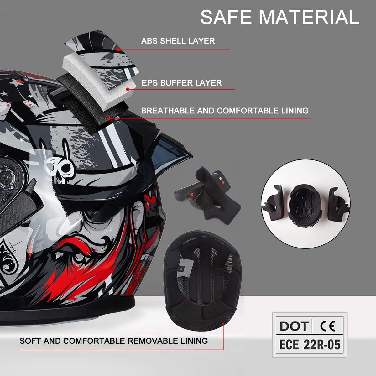 Bluetooth Motorcycle Helmet Anti-Fog Flip Up Full Face DOT Approved D36577