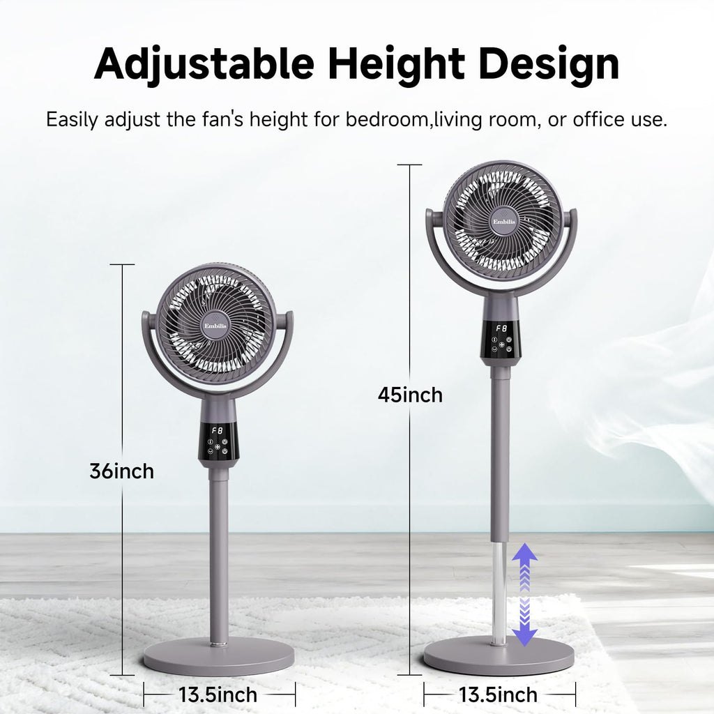 Oscillating Pedestal Fan, 25dB Standing Fan with 8 Speeds, 12H Timer, 36-45'' Adjustable Height, Remote Control X34621