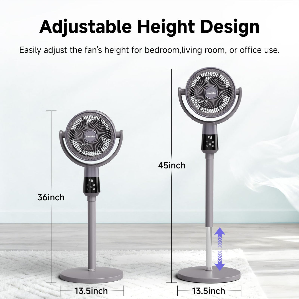 Oscillating Pedestal Fan, 25dB Standing Fan with 8 Speeds, 12H Timer, 36-45'' Adjustable Height, Remote Control X34621