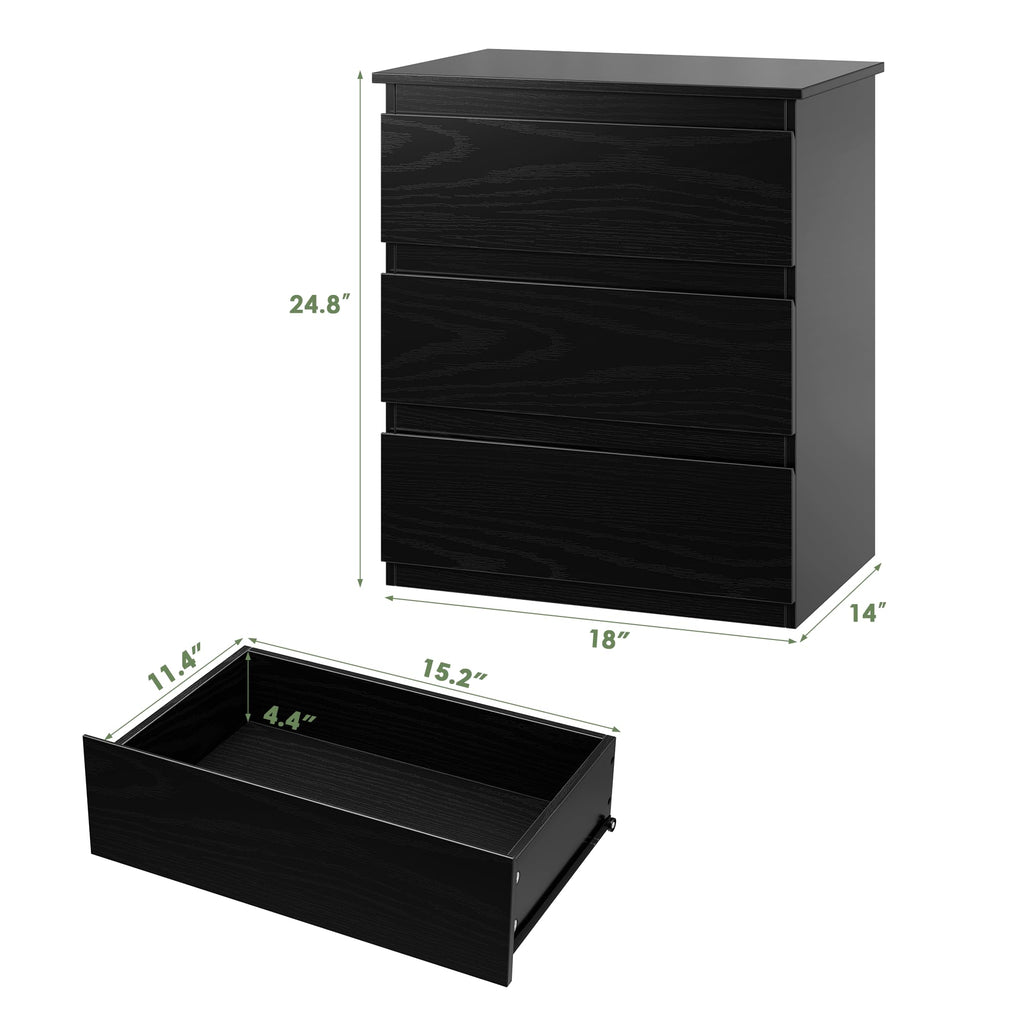 Black 3 Drawer Nightstand D304