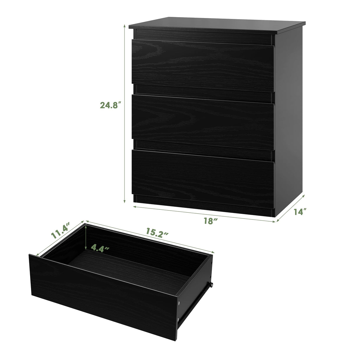 Black 3 Drawer Nightstand D304