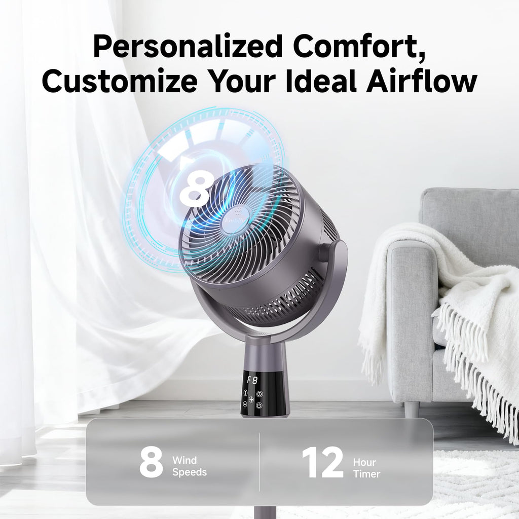 Oscillating Pedestal Fan, 25dB Standing Fan with 8 Speeds, 12H Timer, 36-45'' Adjustable Height, Remote Control X34621