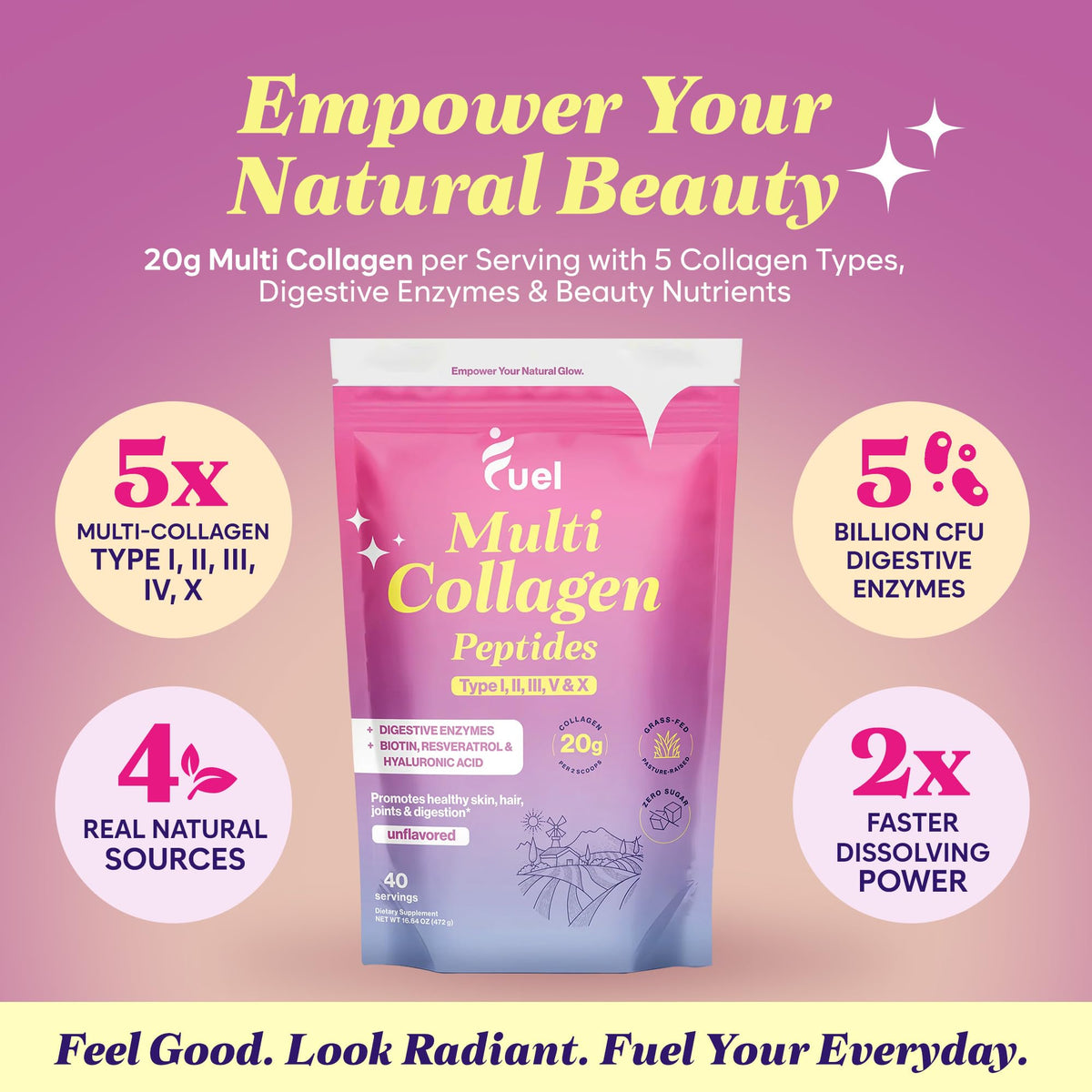 Unflavored Multi Collagen Peptides Powder 40 Servings H2210