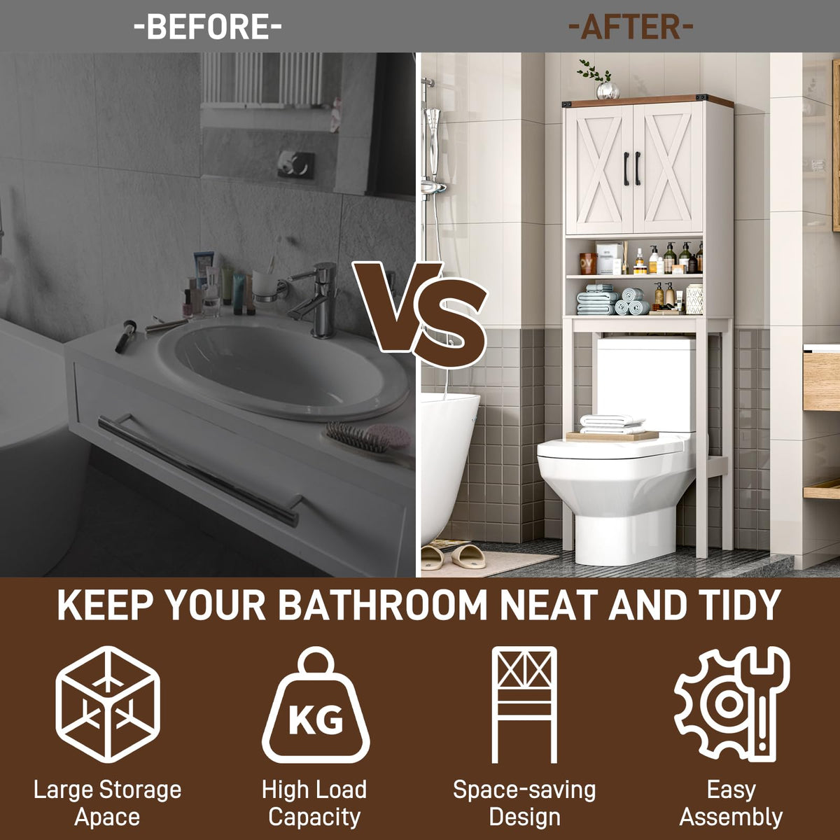 Over The Toilet Storage Cabinet with Adjustable Shelf, White I81685
