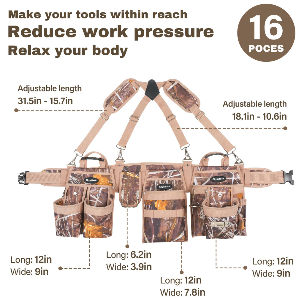 7-Piece Tool Belt Rig with 16 Pockets and Dual Hammer Loops Z9625