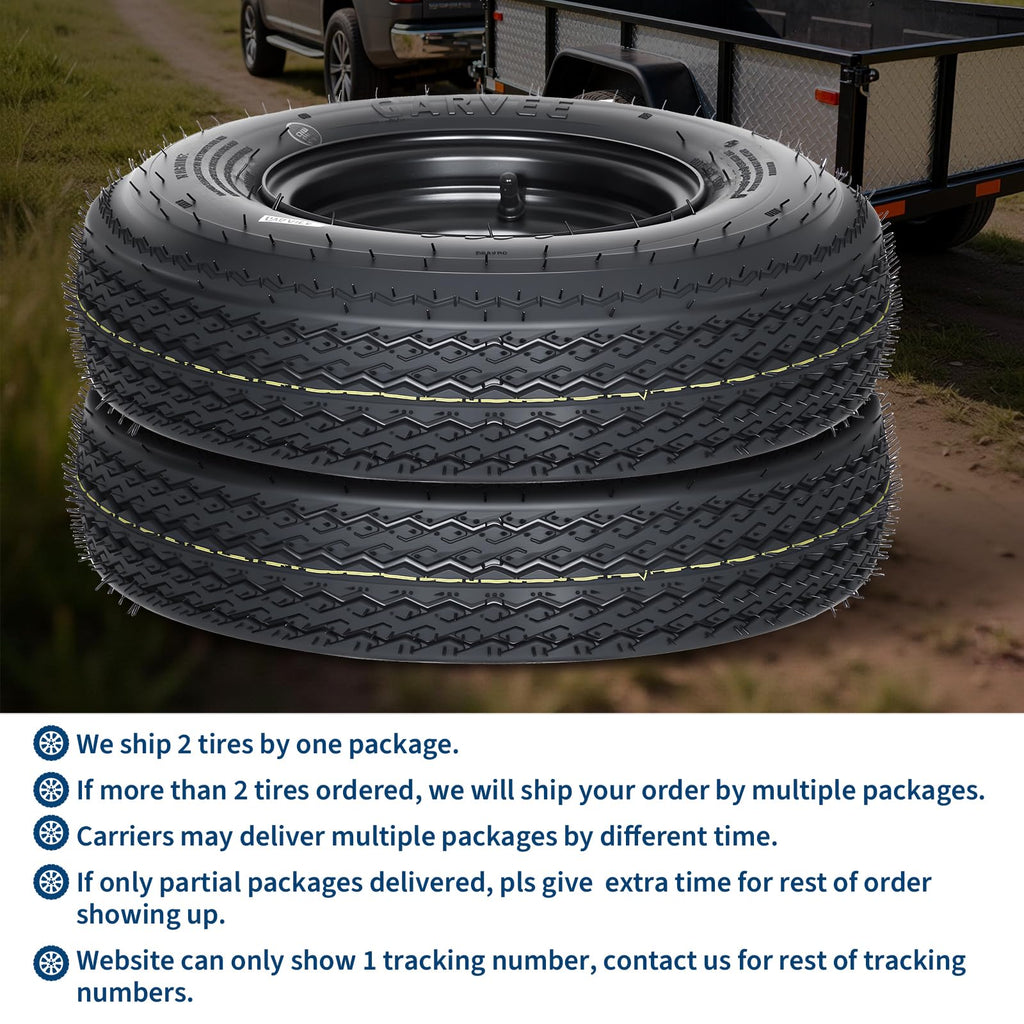Set of 2 5.30-12 Trailer Tires with 12" Black Rims, 4 Lug on 4" Bolt Pattern, Load Range C 6PR D710522