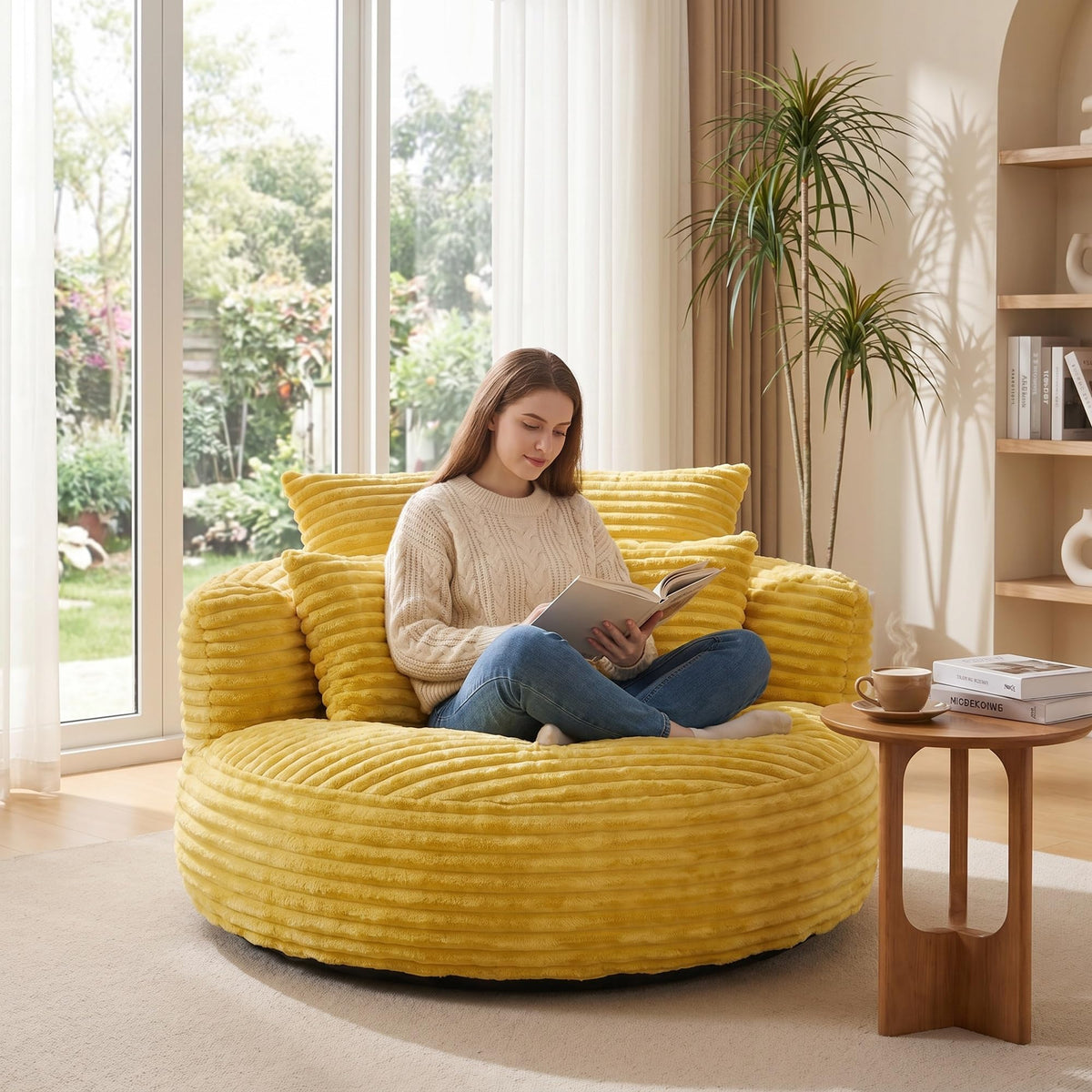 Oversized Corduroy Bean Bag Chair with 3 Pillows P13110