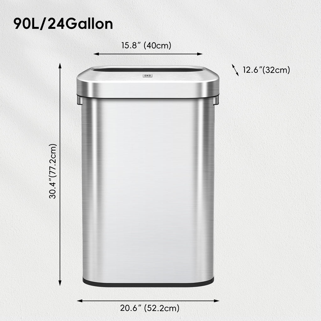 24 Gallon 90 Liter Open Top Stainless Steel Slim Trash Can N974
