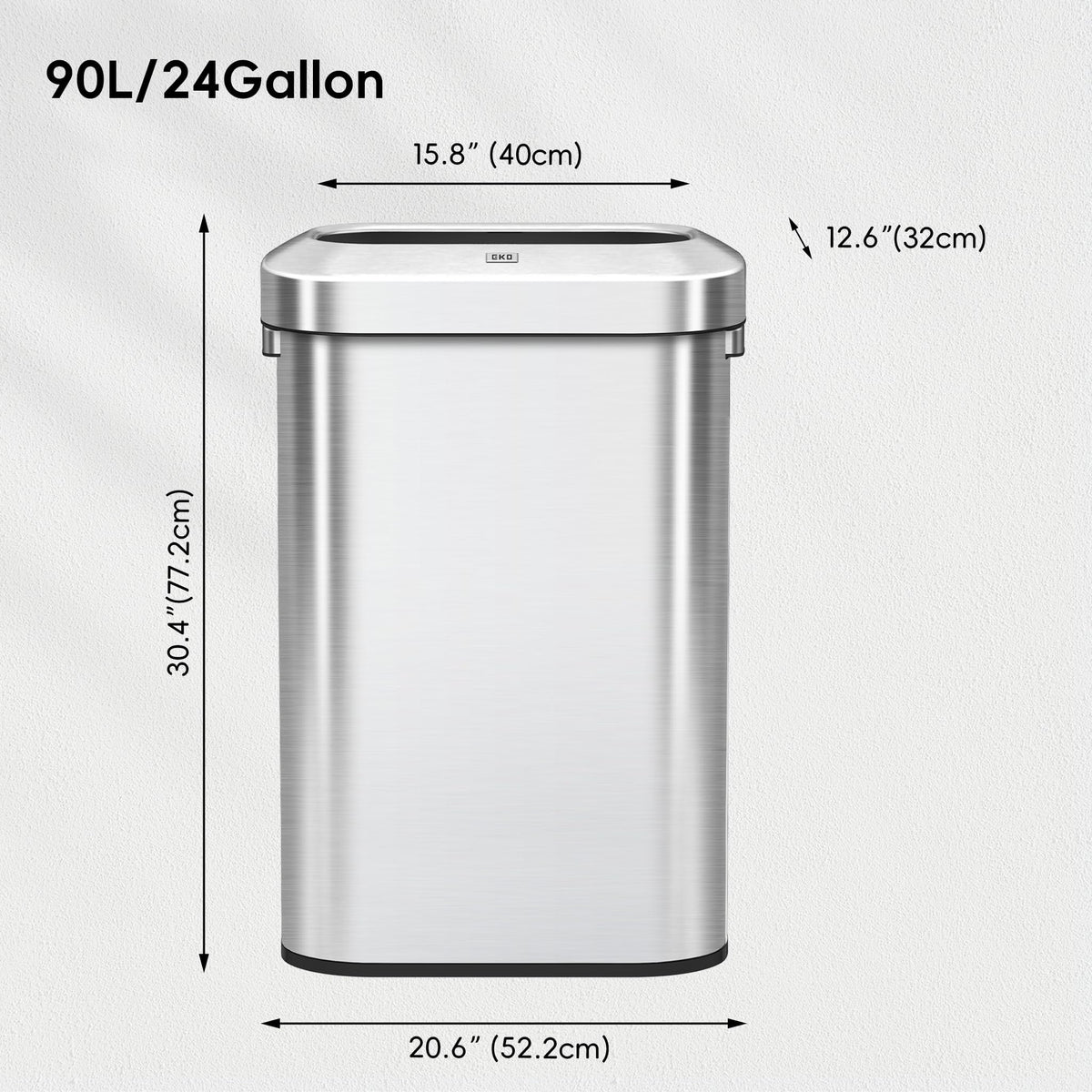 24 Gallon 90 Liter Open Top Stainless Steel Slim Trash Can N974
