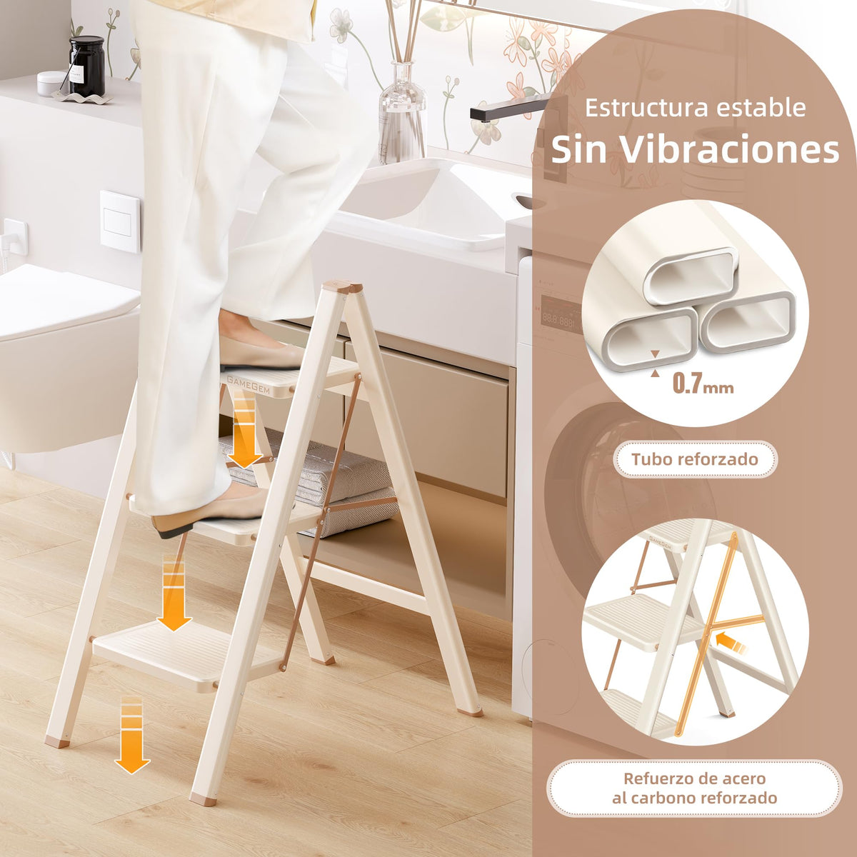 Foldable 3 Step Ladder with Anti-Slip Pedal X74509