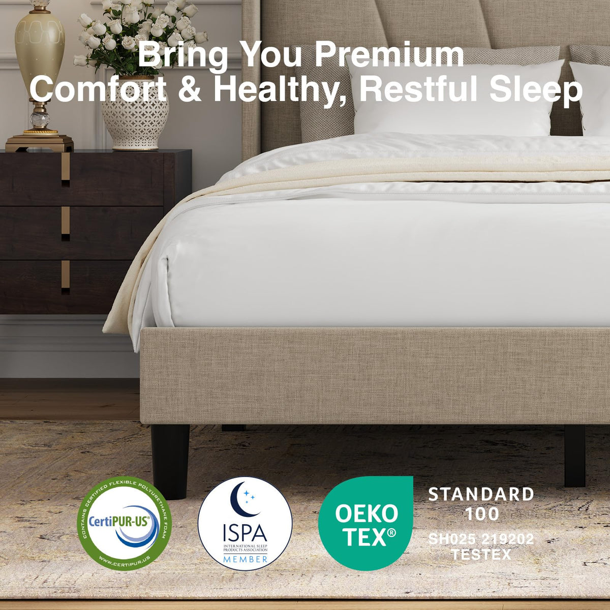 Queen Size Linen Upholstered Bed Frame with Headboard N513