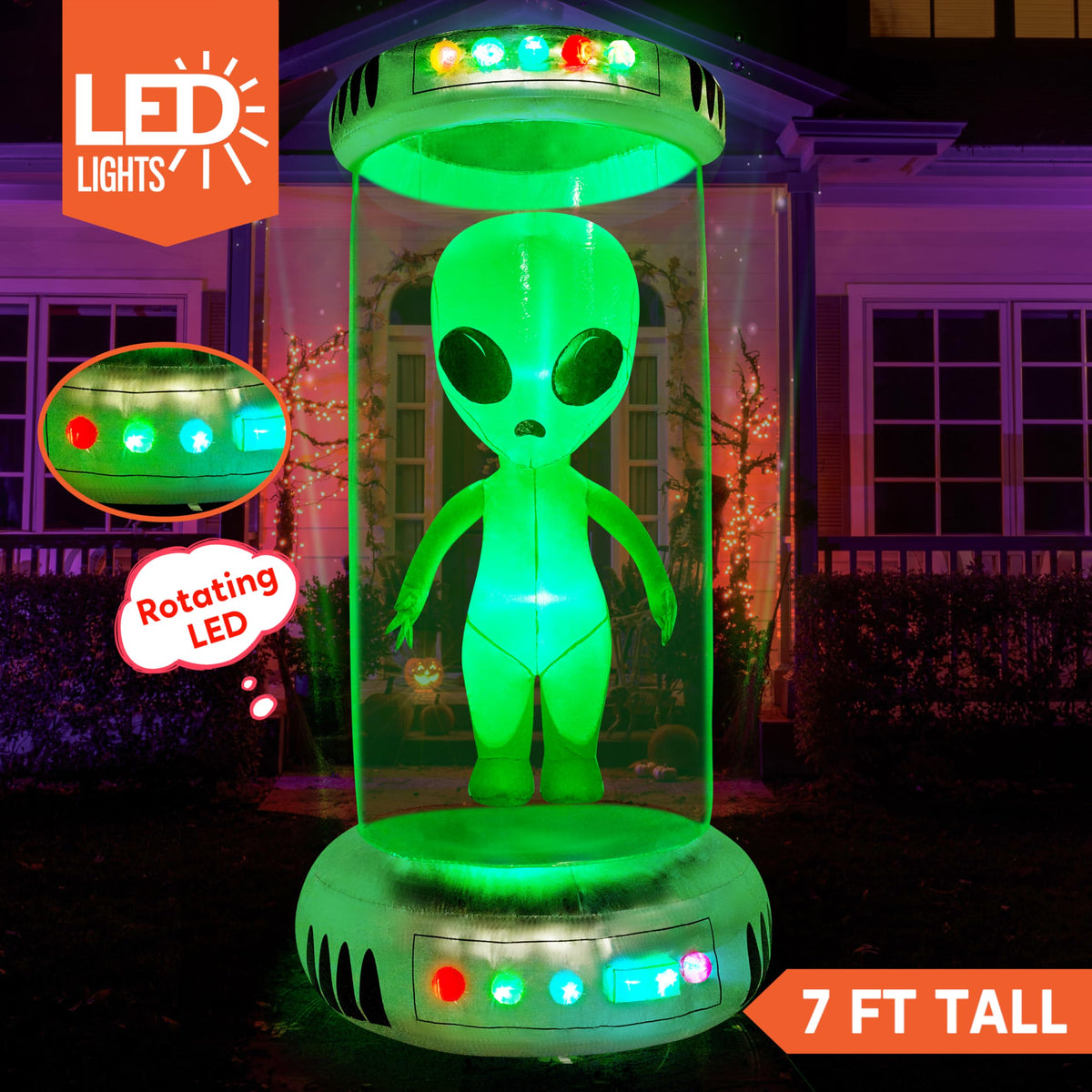 7 ft Tall Halloween Inflatable Alien Decoration with Animated LEDs E23422