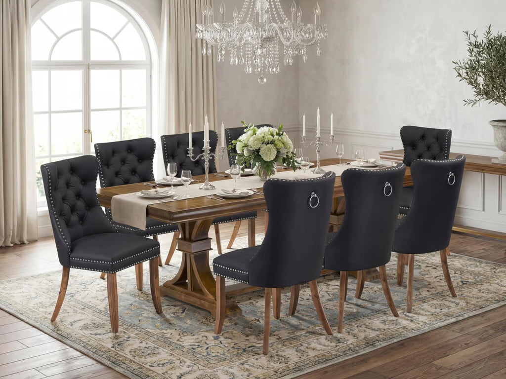 9 Piece Modern Dining Table Set with 8 Dark Grey Fabric Chairs D464