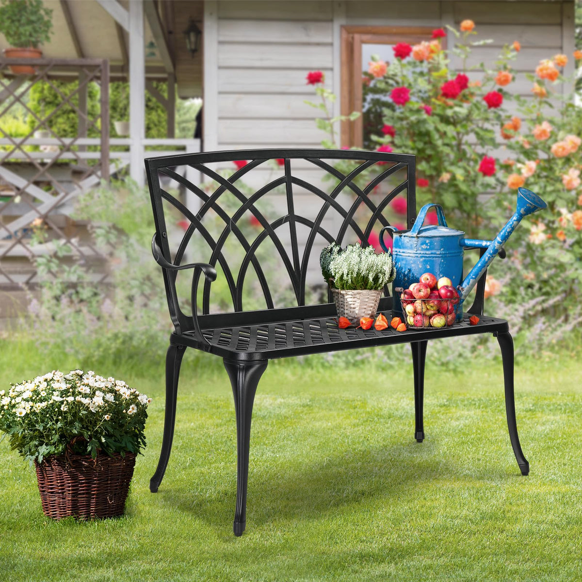 38" Black Metal Outdoor Bench N97695
