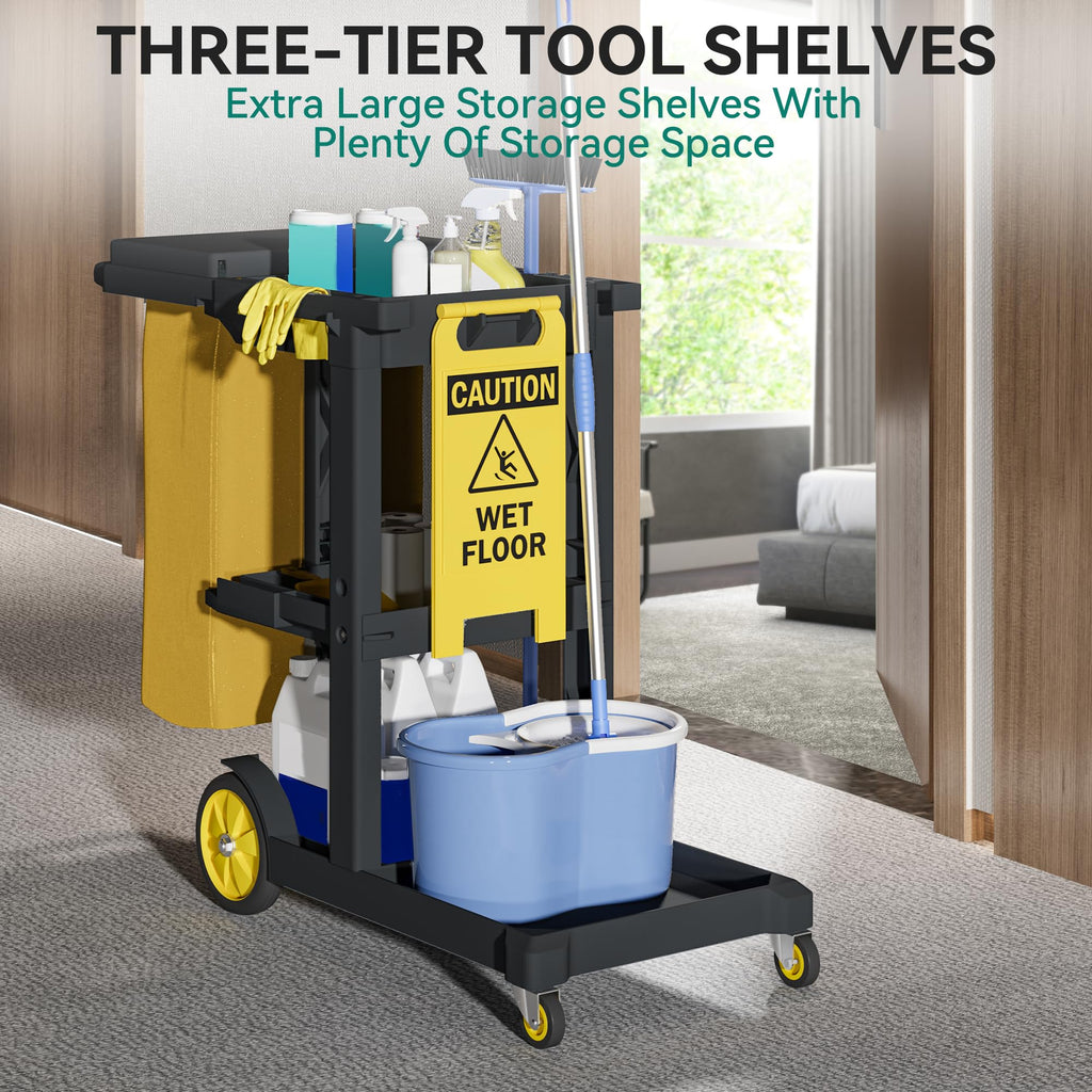 Black 3-Shelf Cleaning Cart on Wheels W40152