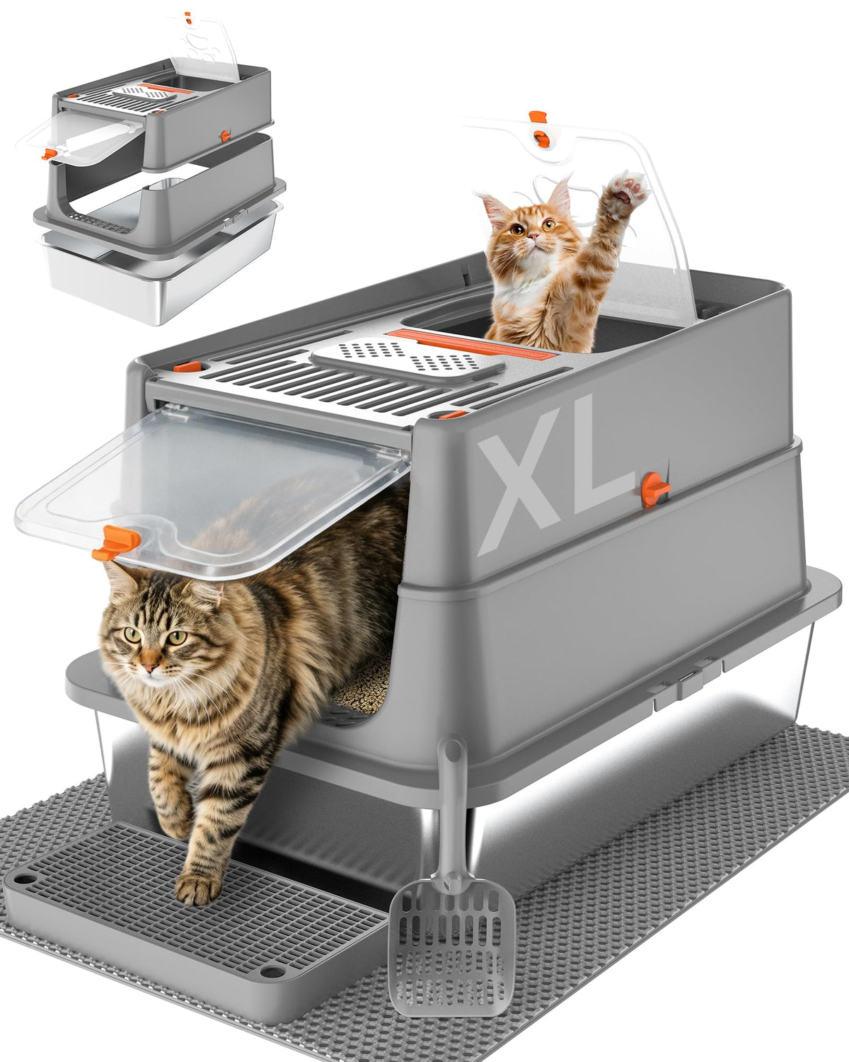 XL Stainless Steel Enclosed Cat Litter Box with Flip Lid Z1460