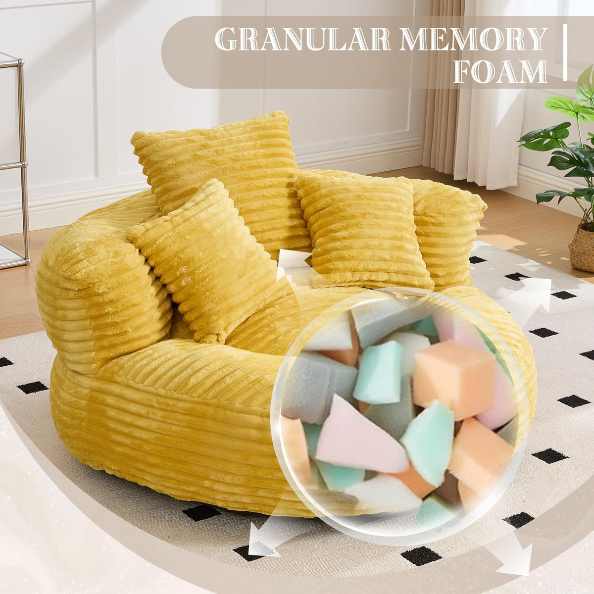 Oversized Corduroy Bean Bag Chair with 3 Pillows P13110