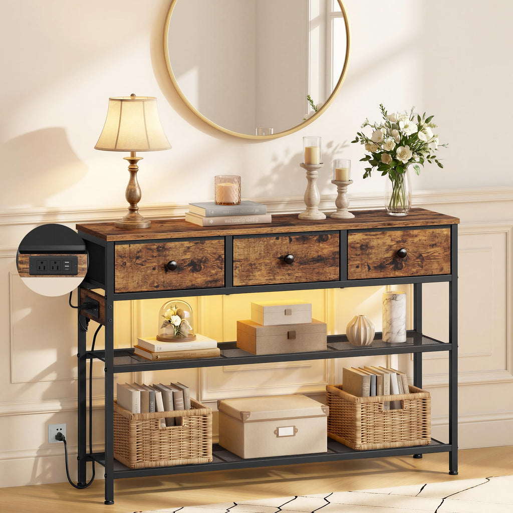 Console Table with Power Outlets and LED Lights E197839