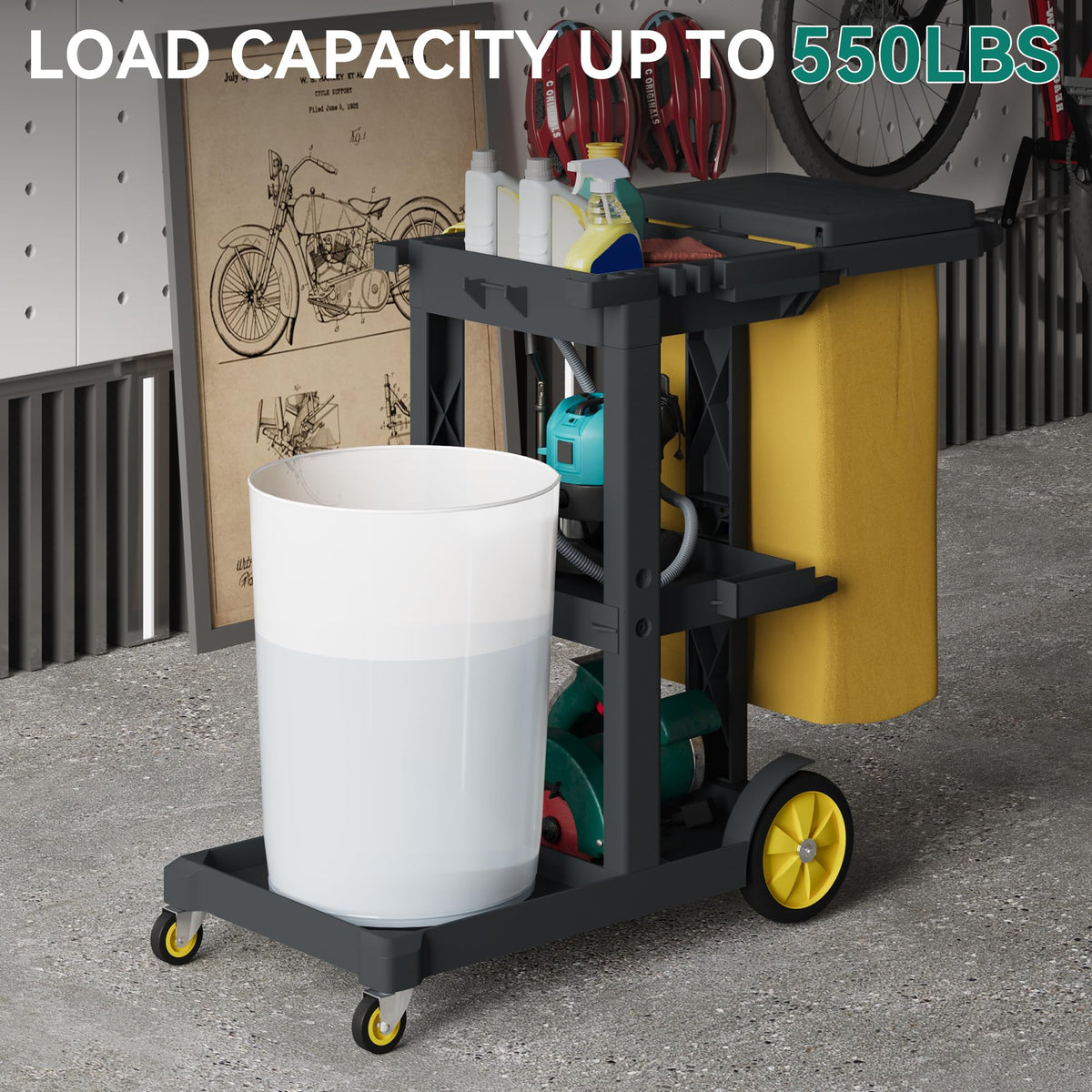 Black 3-Shelf Cleaning Cart on Wheels W40152