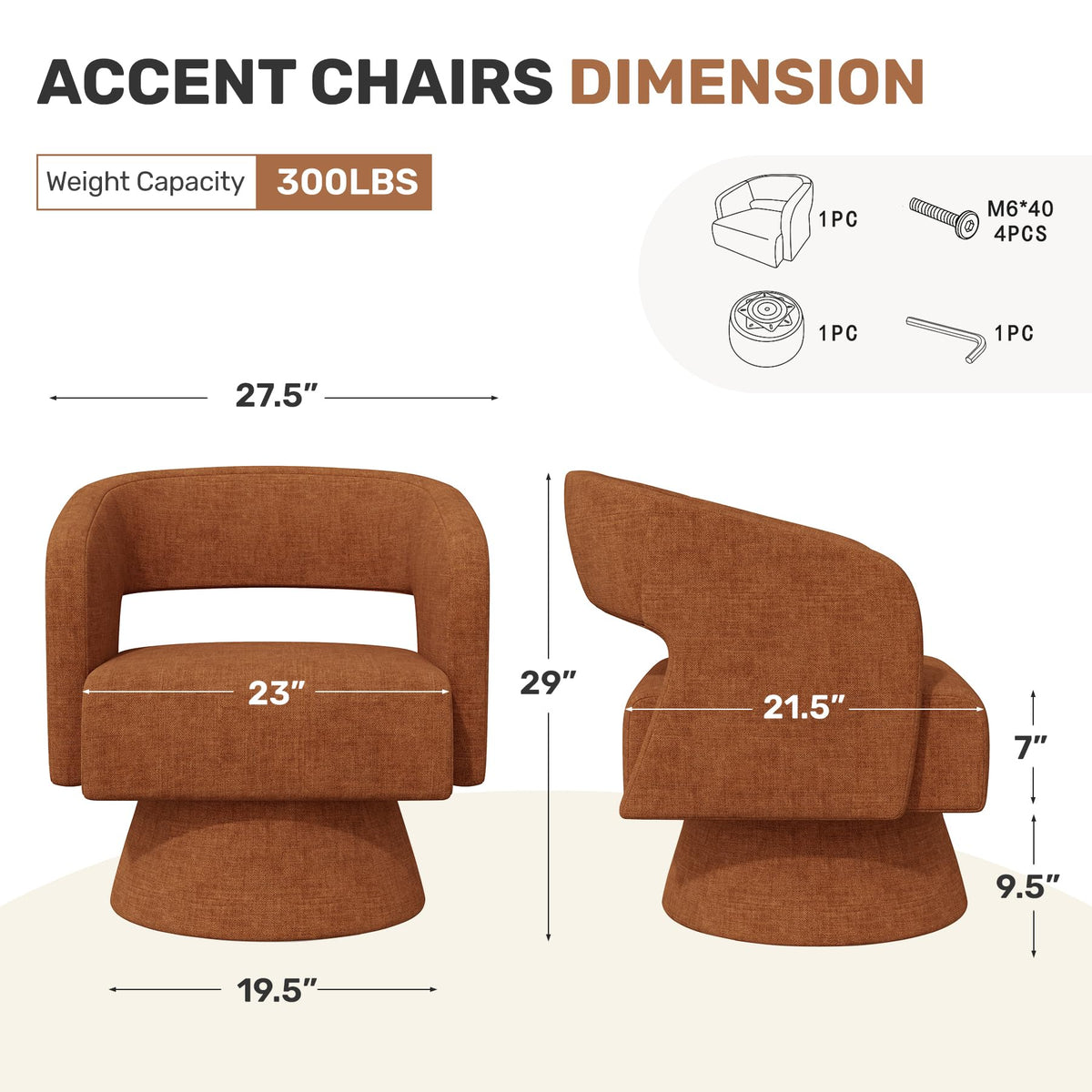 Set of 2 Chenille Swivel Accent Chair T6011